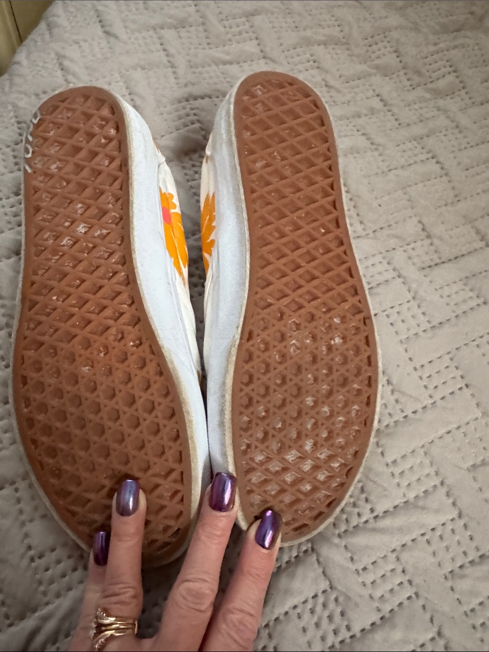 Vans Cream Slip-On Sneakers with Orange and Pink Floral Design - Picture 5 of 6